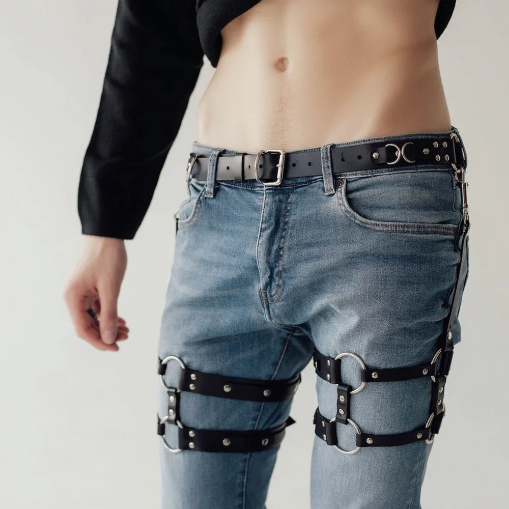 Man หนังขาสายรัดปรับเครื่องรางเกย์เสื้อผ้าทางเพศ Body Bdsm Bondage กรงสายรัดเข็มขัด Slave Rave เครื่องแต่งกายสําหรับ Sex