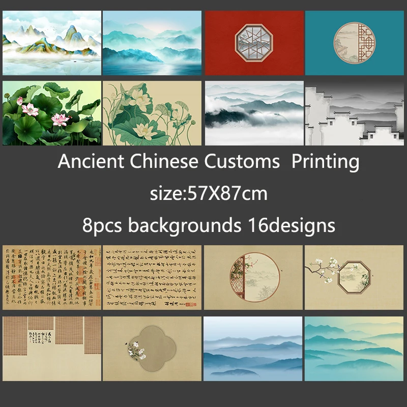 Ancient Chinese Customs Printing PVC Backgrounds 57X87cm 2Sides Different Painting Backdrops Photography Window Mount Backdrop