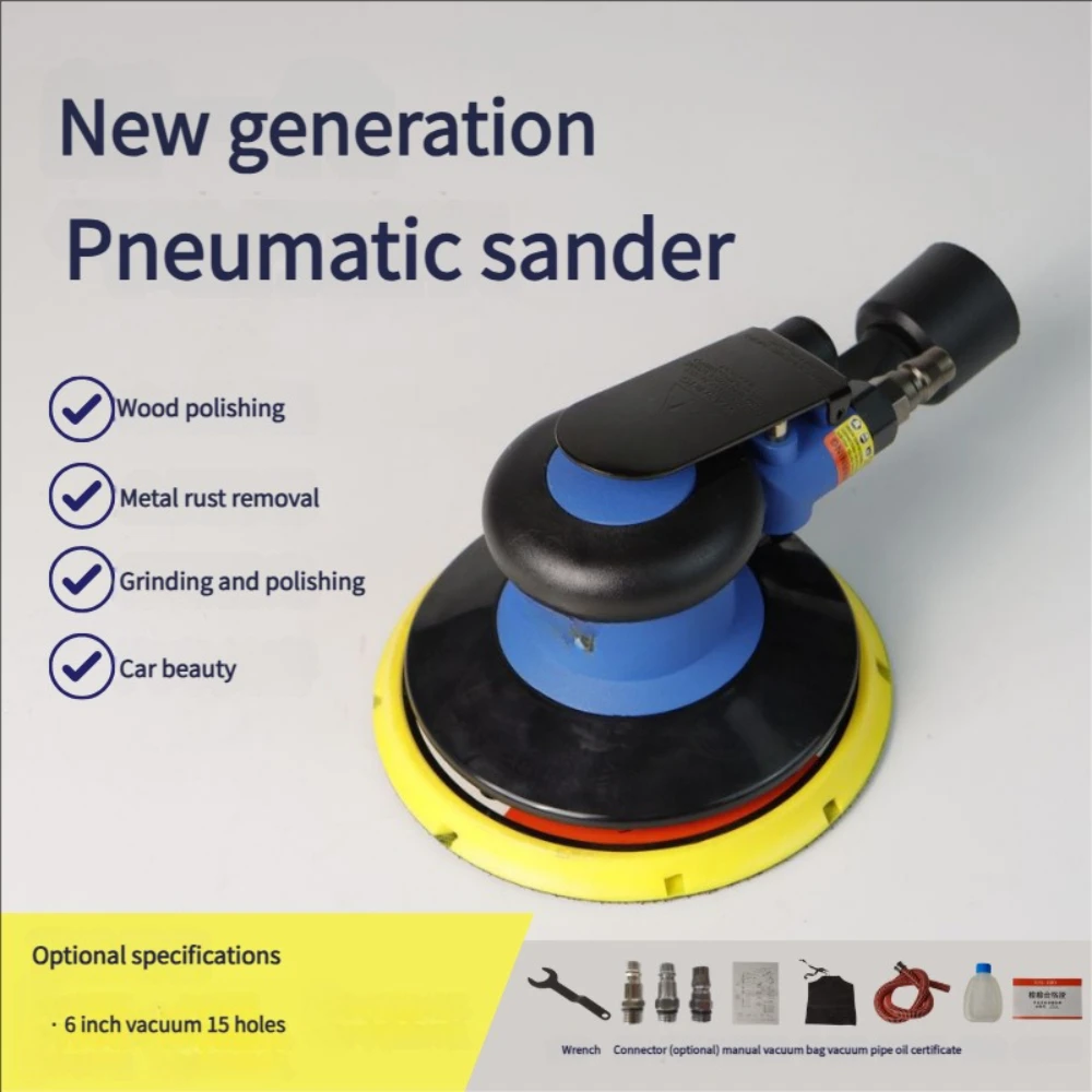 

215 6" Dust Extraction 15-hole Industrial Grade Pneumatic Orbital Sander Polisher 12000 RPM No-load 5mm Orbit Car Air Sander