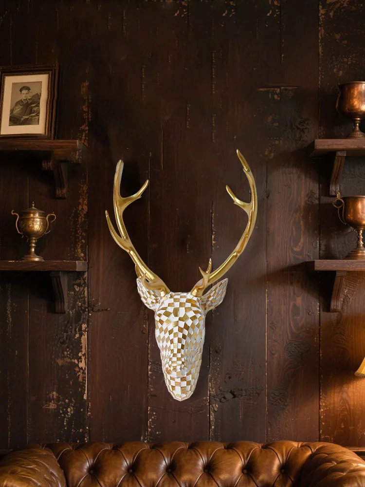 Décorations murales suspendues en tête de cerf, Statue en bois d'animal, ameublement de maison suspendu, artisanat décoratif d'entrée de salon