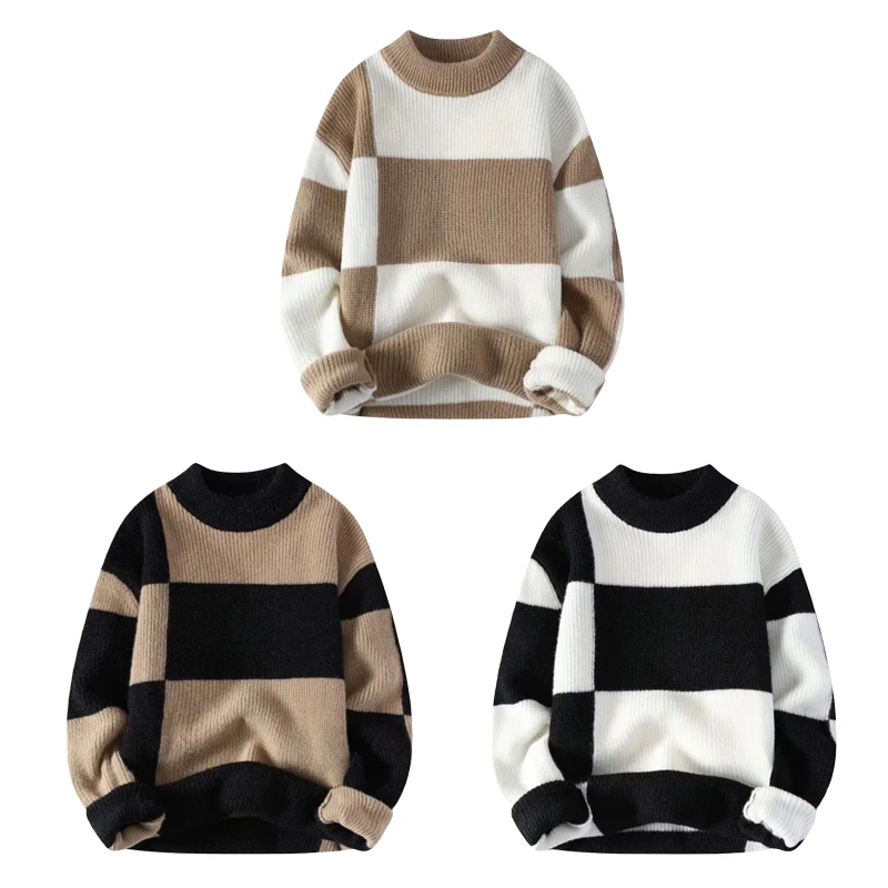 

Men's Autumn Winter Thickened Loose Knitted Sweater Crew Neck Casual Fashionable Warm Base Shirt for Youngsters