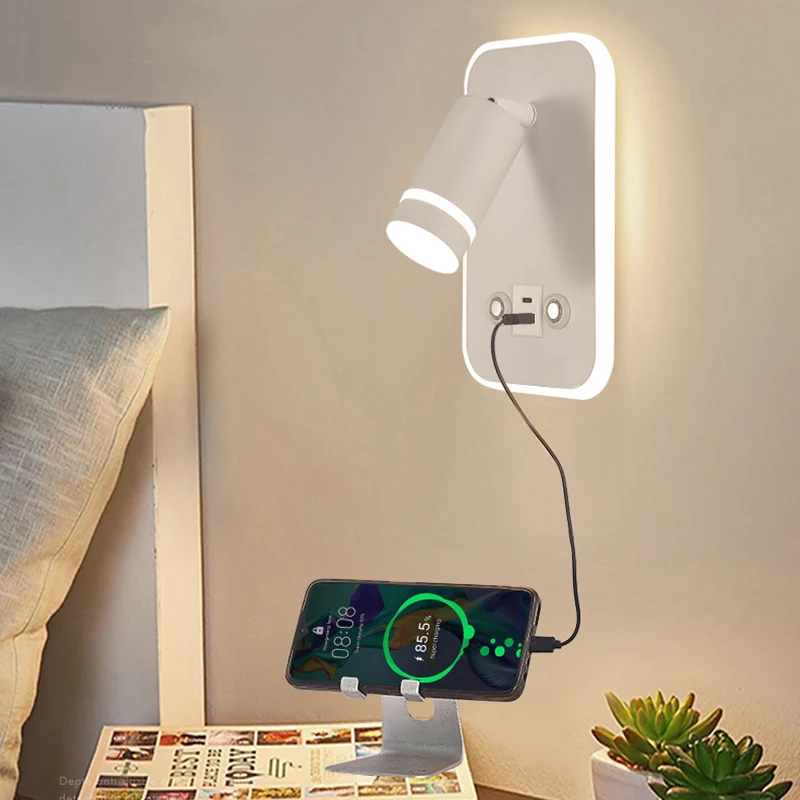 Modern Led Wall Lamp Black Touch Dimming Bedside Reading Lamp Wall Mounted Spotlight Light Usb Charging Atmosphere Night Light