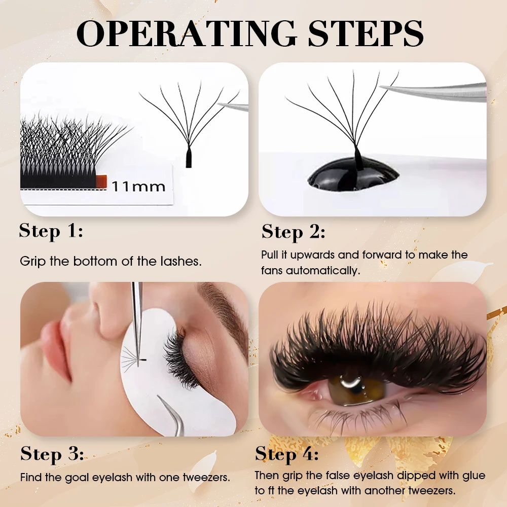 MASSCAKU 3D/4D/5D/6D W Form Clover Black Lashes Russisches Volumen C/CC/D/DD Curl Super natürliche weiche einzelne Wimpernverlängerungen – Detail 7