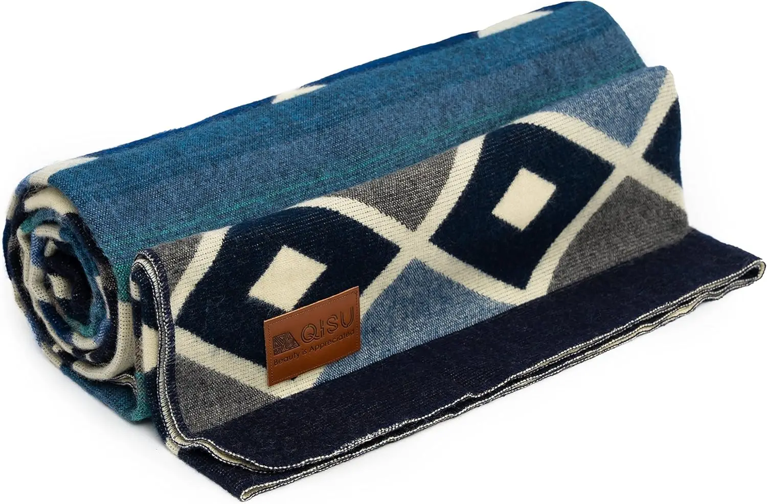 

Large Wool Blanket Throw, Handmade in Ecuador, Ultra-Soft and Warm, Hypoallergenic Fabric (Blue Pyramid)