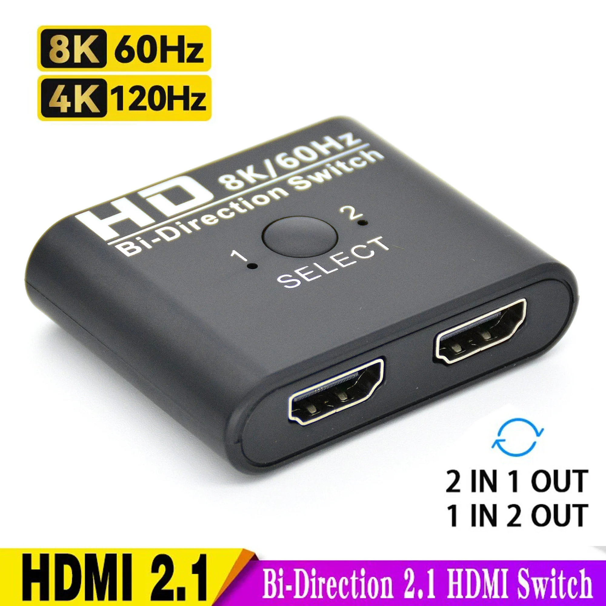 KVM互換のHDMIスイッチ,2 in 1出力,8k,60hz,双方向スプリッター,1x2, 2x1,ps4,3, TVボックス用アダプター