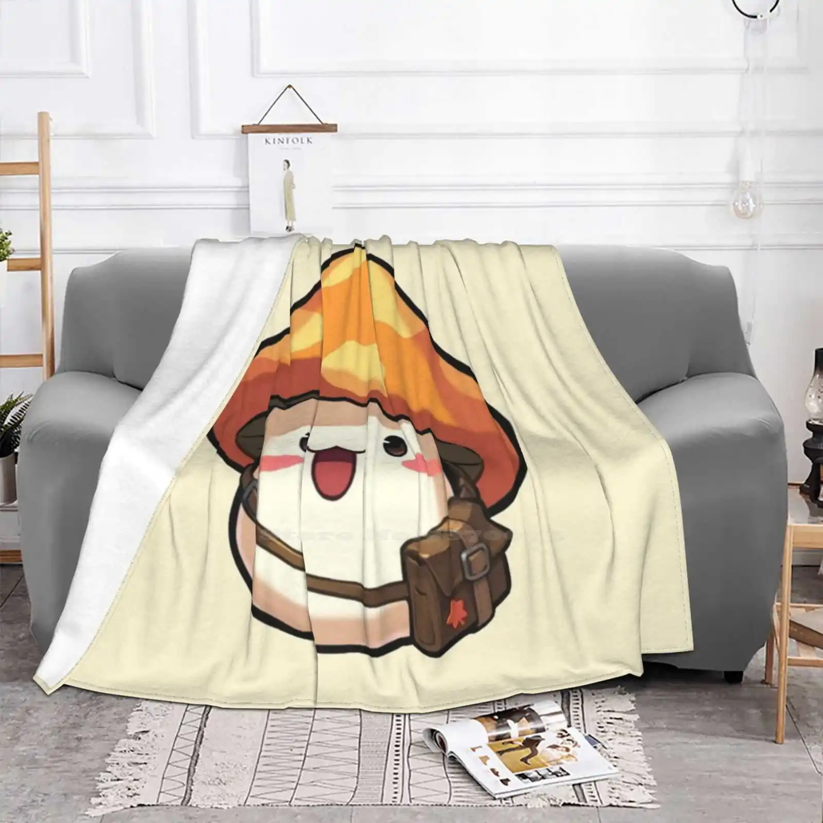 Maplestory | Orange Mushroom With Baggy ( Cream Background ) New Arrival Fashion Leisure Warm Flannel Blanket Maplestory2 Games