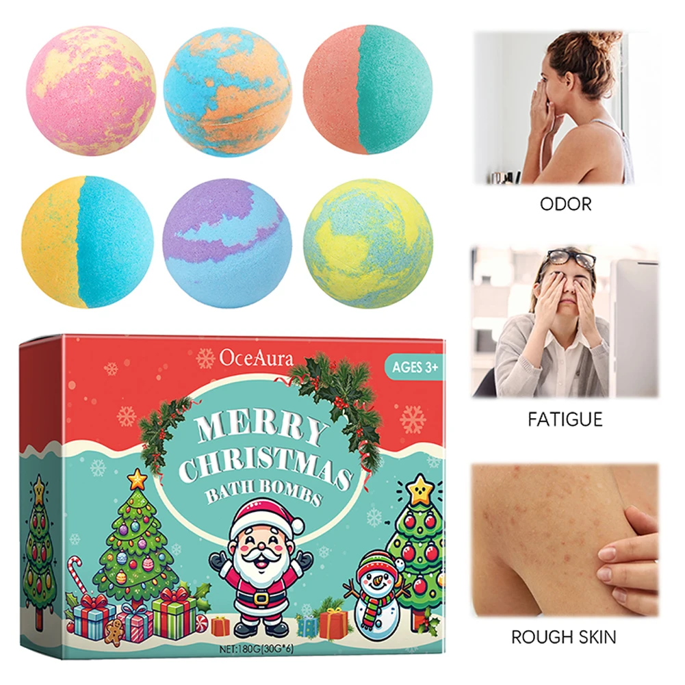 6Pcs Christmas Bath Bombs Bath Bombs Gift Set Non Irritating Scented Bath Bombs Won't Stain Tub for Mothers Day Valentines Day