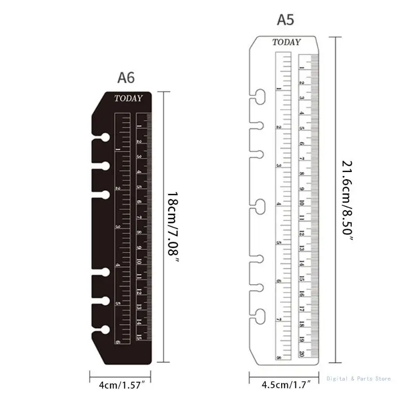 M17F 2Pcs Black/Clear Plastic Page Marker Pagefinder Measuring Ruler for A5 Size 6-Hole Binder Notebook for Students