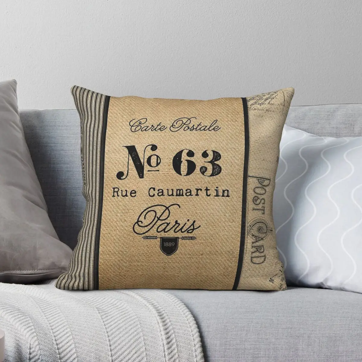 Burlap Ticker Look Paris France Square Pillowcase Polyester Linen Velvet Pattern Zip Decor Room Cushion Cover