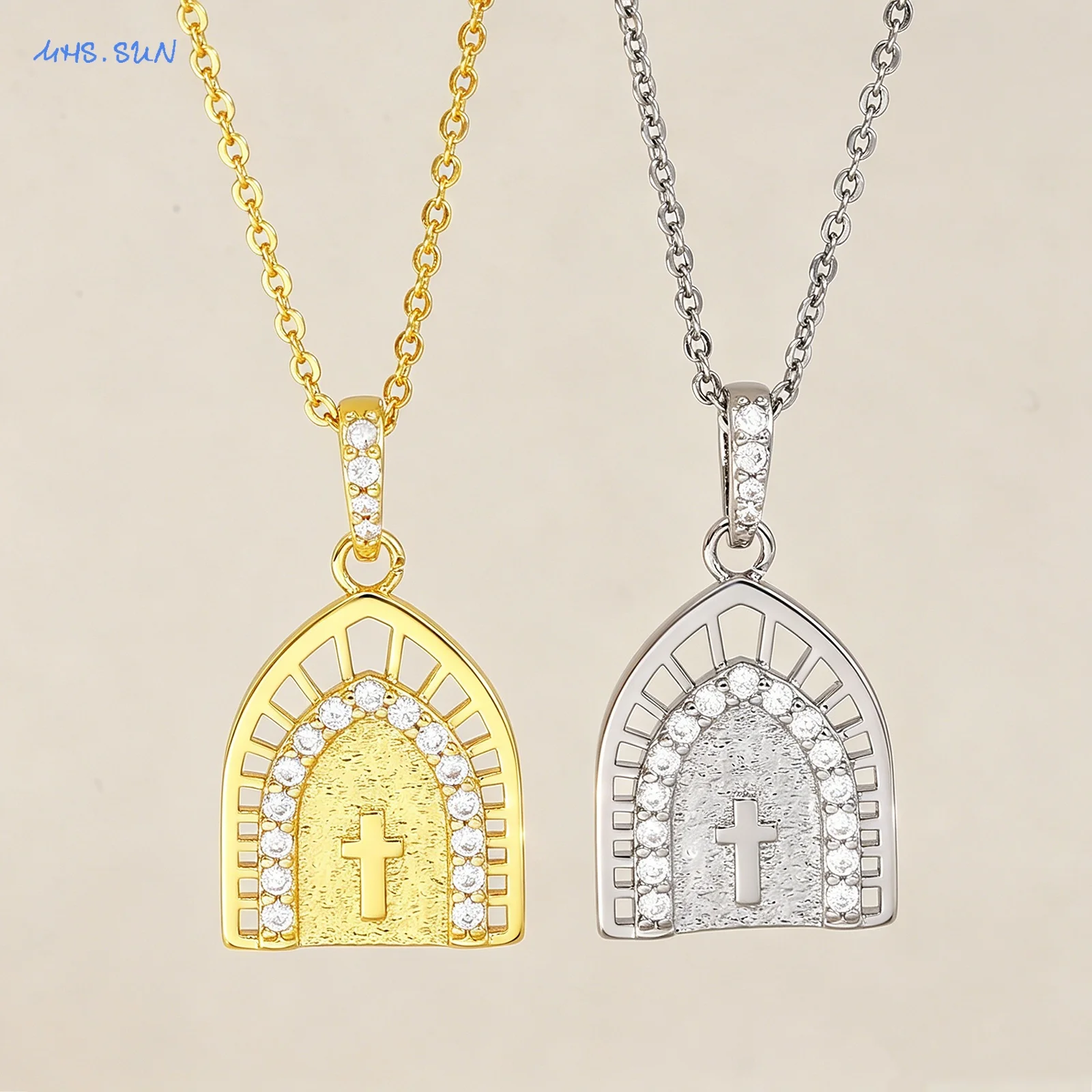 MHS.SUN Classic Cubic Zircon Simple Cross Pendant Necklaces For Women Men Gold/Silver Color Chain Religious Style Jewelry