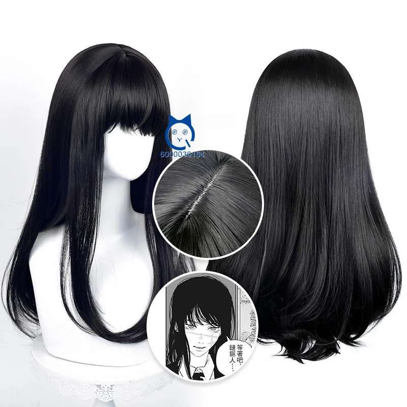 

Anime ChaiinsawMan Mitaka Asa Hot Cosplay Black Simulated Scalp Top Unisex Wig Daily Use Heat Resistant Synthetic Hair Comic Con