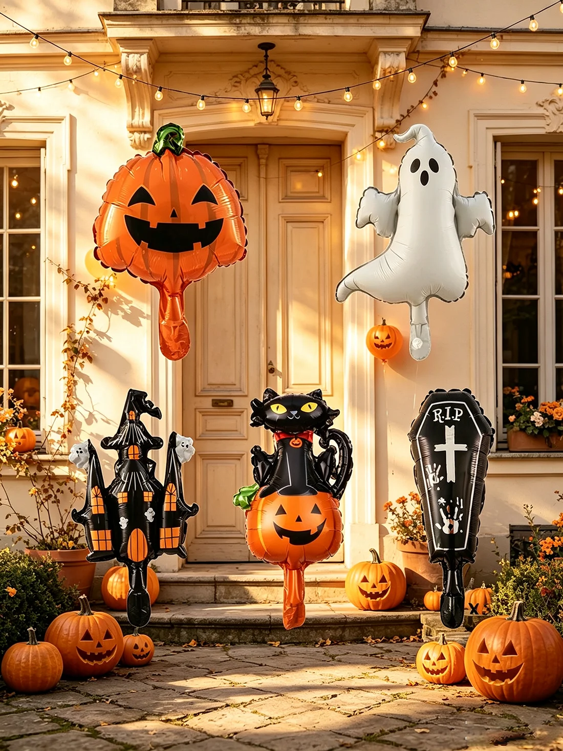 6-piece mini pumpkin ghost black cat haunted house coffin shaped aluminum film balloons Halloween party decoration