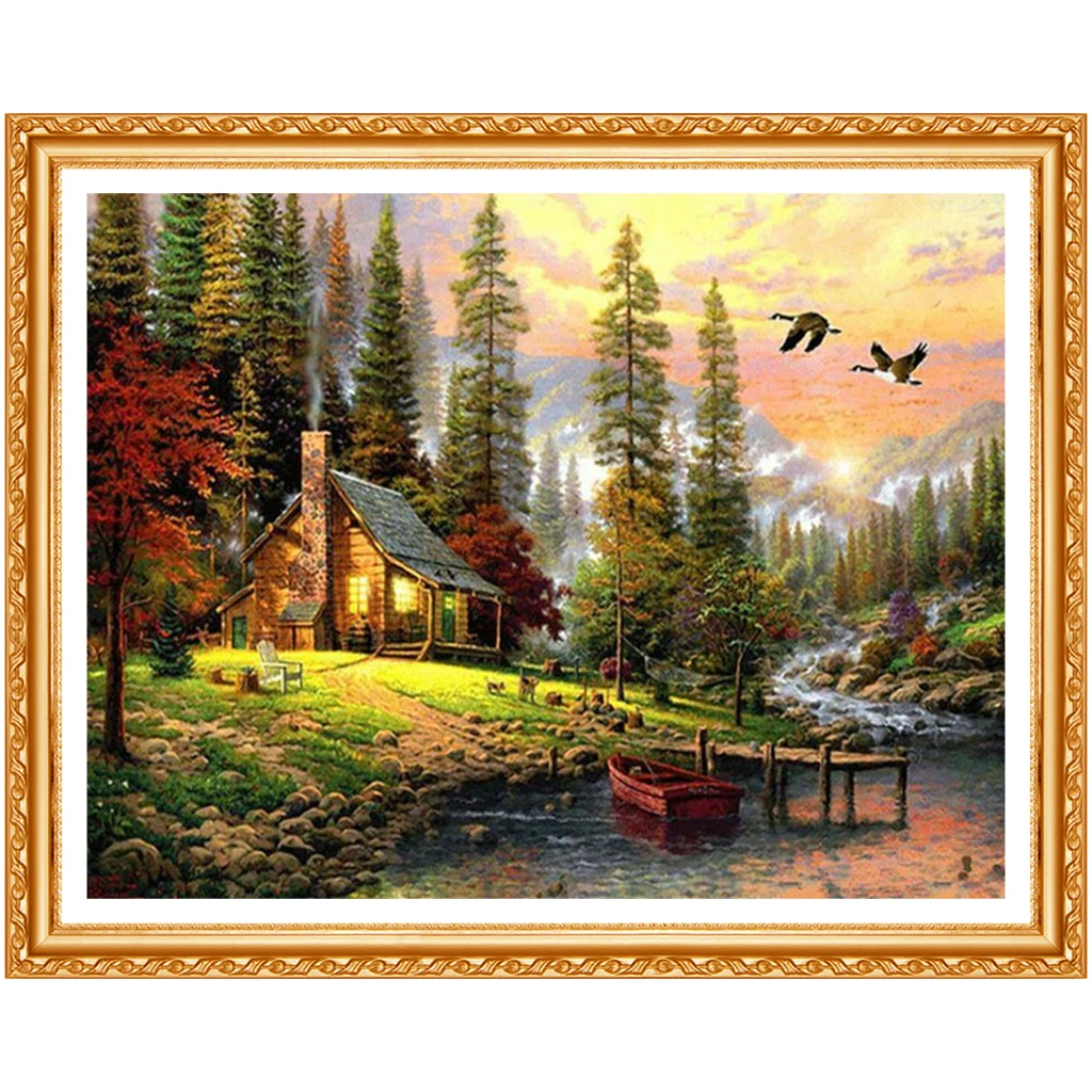 DIY Diamond Painting Cross Stitch Forest House Landscape Crystal Needlework Diamond Embroidery Scenic Full Diamond Decorative