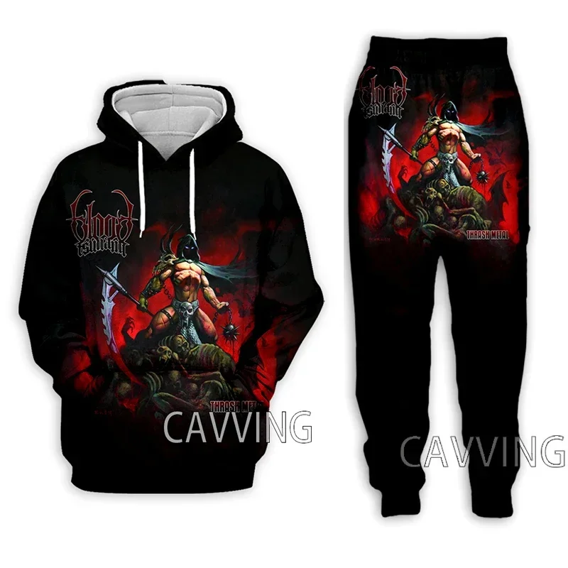 

New Fashion Women/Men's 3D Print Blood Tsunami Rock Hooded Sweatshirts + Pants Trouser Suit Clothes Two-Pieces Sets