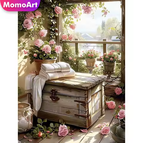 Momoart Full Square Round Diamond Embroidery Box Landscape Painting Flower DIY Picture Rhinestones Diamond Mosaic Handicraft