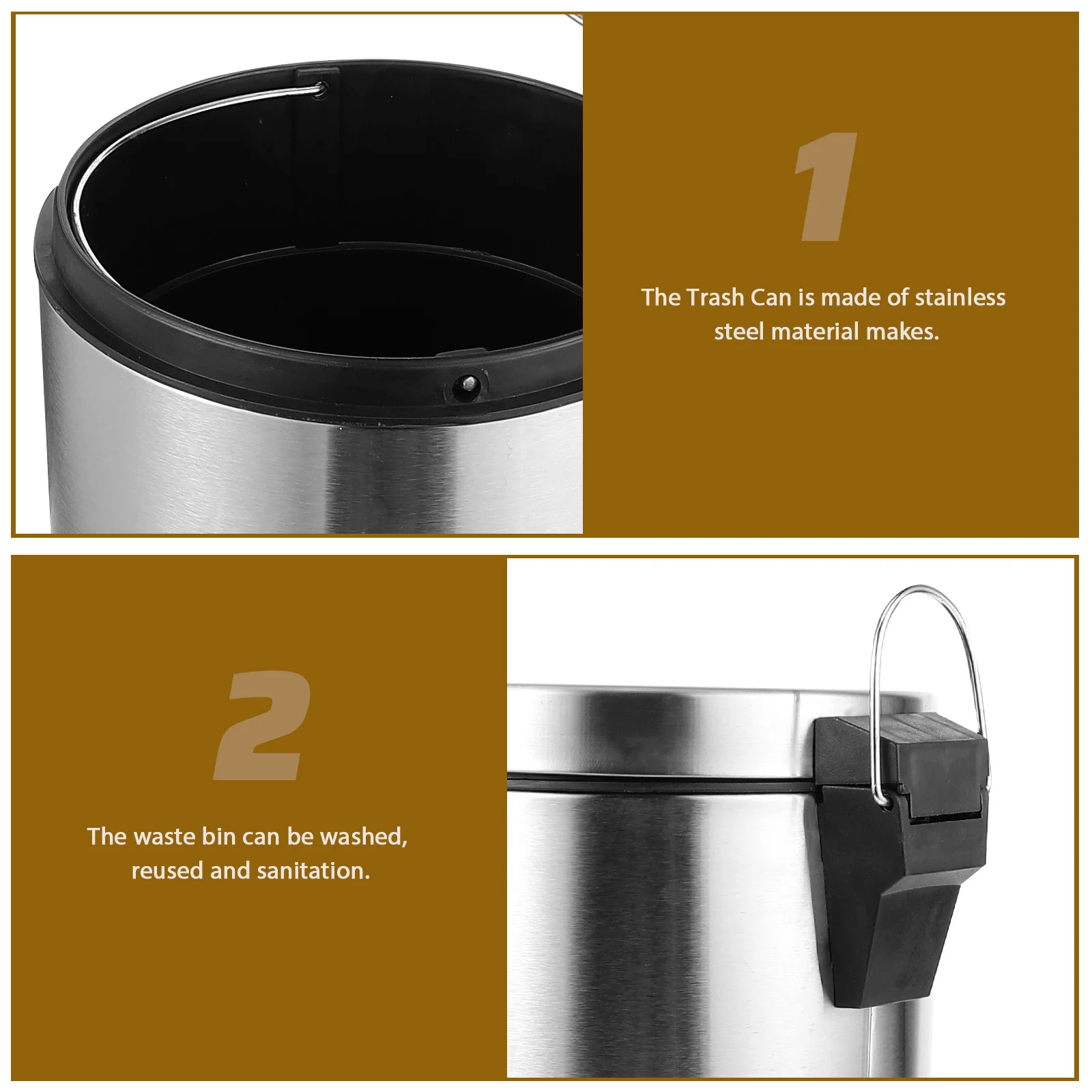 

Stainless Steel Trash Can 5L Lidded Trash Can Stainless Steel Kitchen Bathroom Garbage Bin For Home Office Living Room Use
