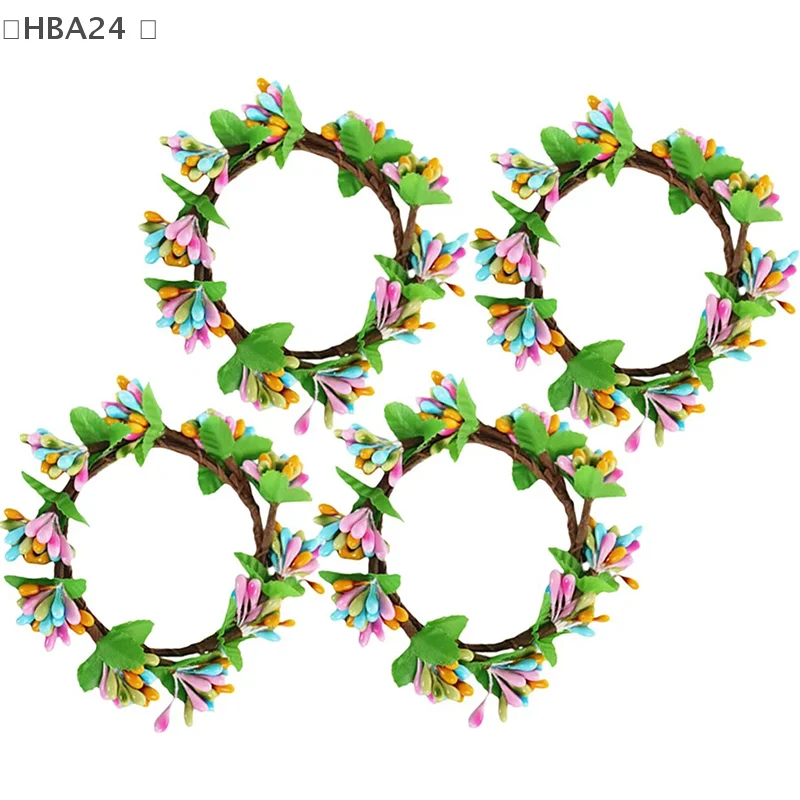 2/4Pcs Easter Spring Colorful Decorative Wreaths Simulated Berry Candle Wreath Table Decorations For Home Decor Weddings Parties