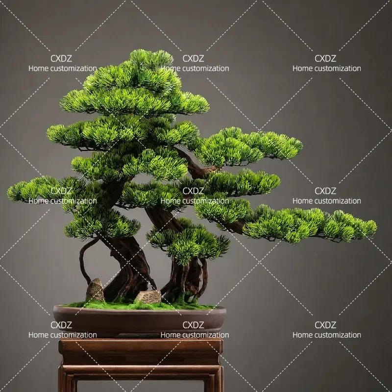 Simulated Welcome Pine Bonsai Ornament New Chinese Style Green Plant Fake Tree Potted Plant for Living Room Office Porch