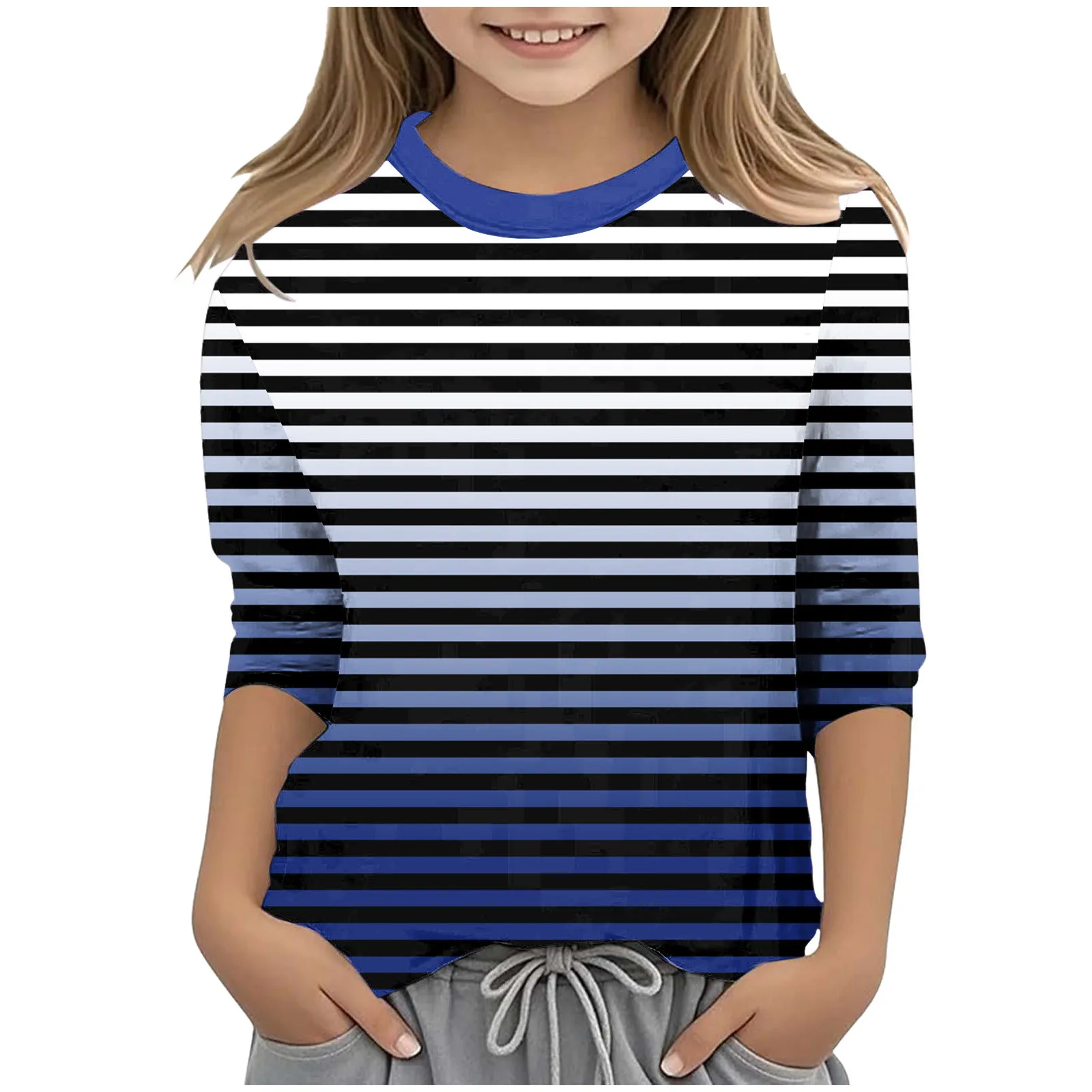 

Junior Medium Tops Girl Casual Round Neck Three Quarter Sleeve T Shirt Regular Basic 3/4 Sleeve Top 4t Plain Tops Girls