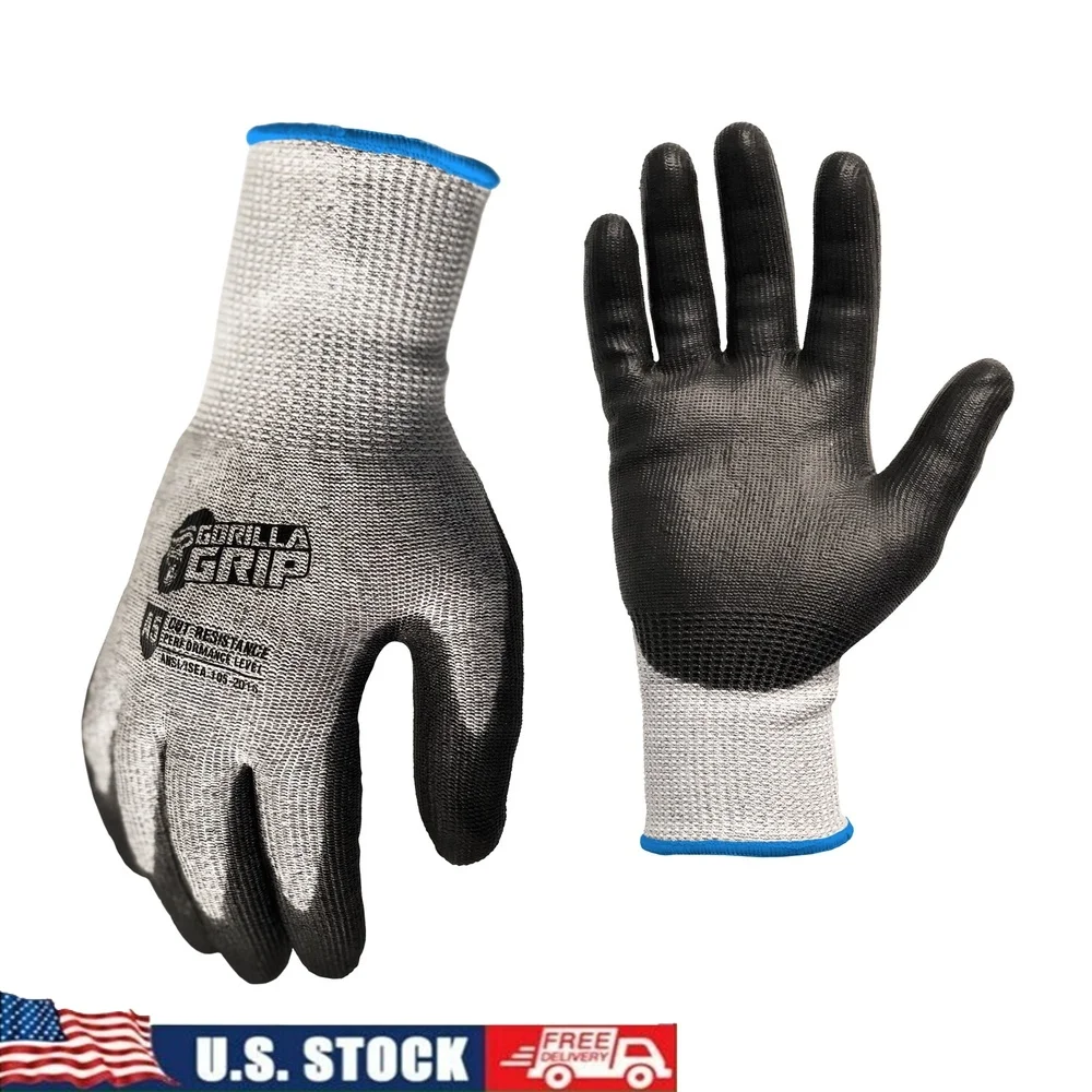 

Pro Work Gloves A5 Cut Resistant Fabric Maximum Grip Control Waterproof Breathable Comfort Dexterity Skin Tight Fit Unisex L XL