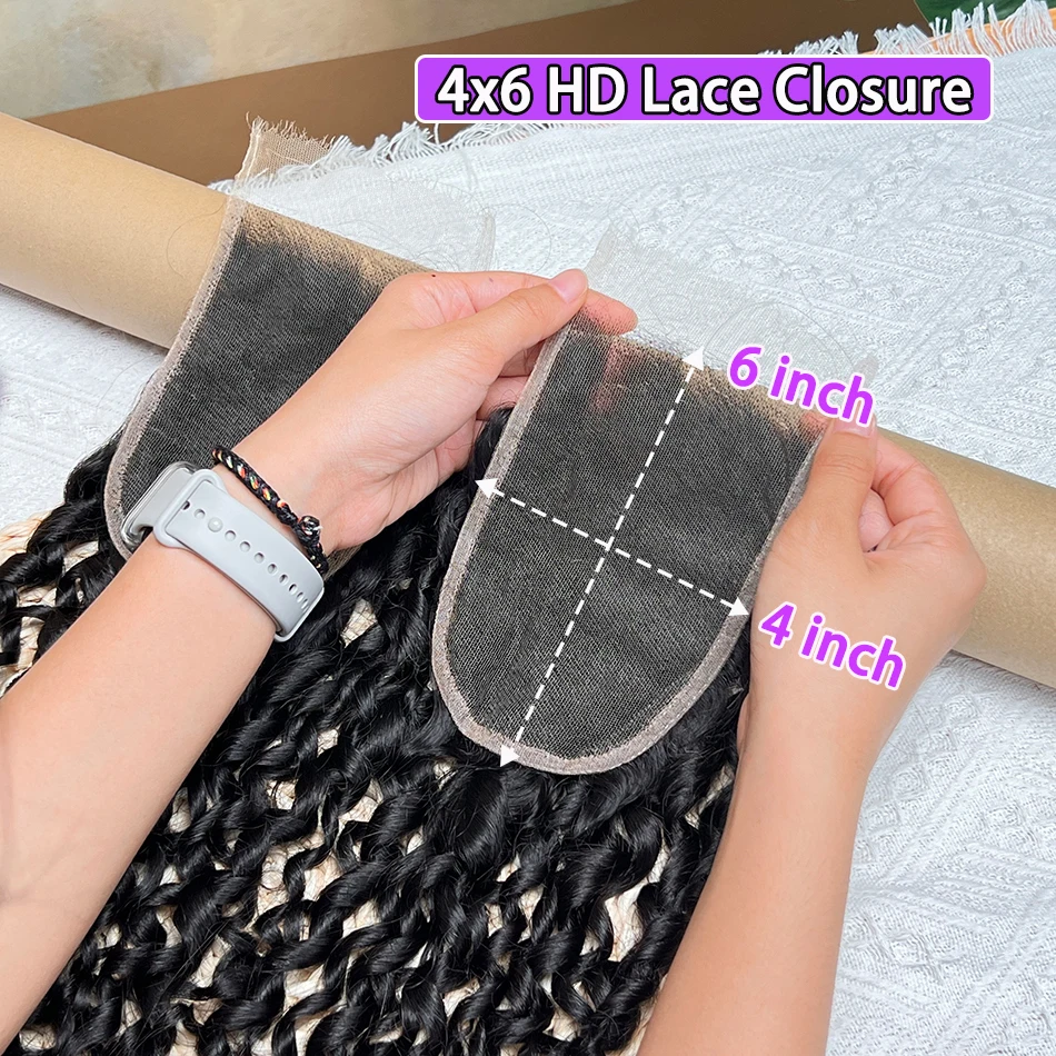 Pixie Curly 4x6 HD Lace Closure Human Hair Invisible Preplucked Bleached Knots #1B Natural Color 100% Real Raw Virgin Human Hair