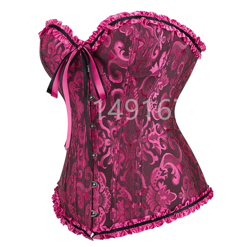 Corsets and Bustiers Top Sexy Women\'s Plus Size Overbust Corselet Floral Gothic Brocade Renaissance Vintage Costume Rose Red