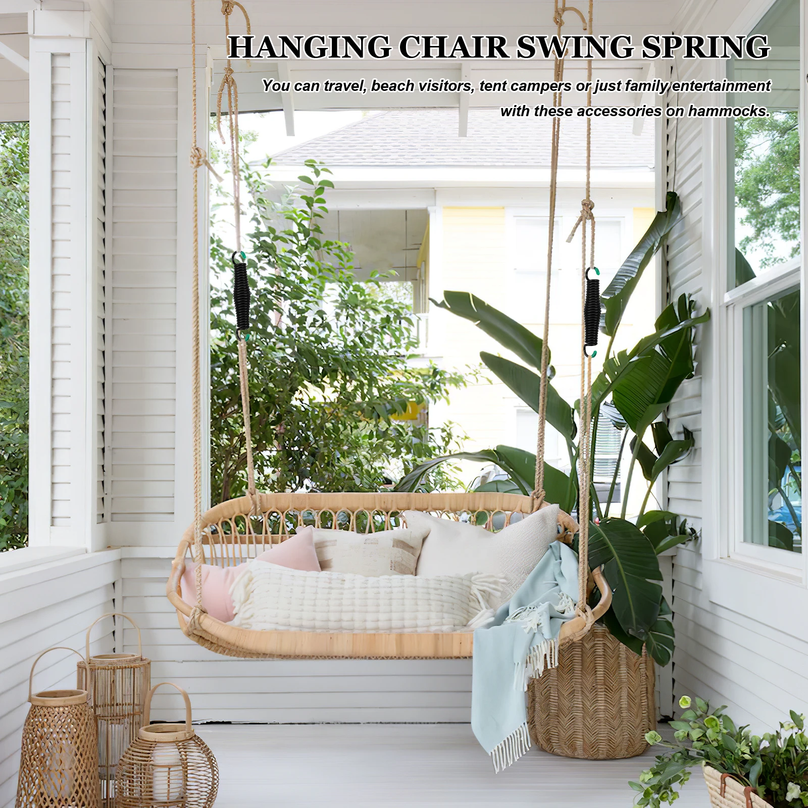 

Heavy Duty Tension Spring Kit Black Steel Hammock Swing Chair Hanging Supplies Outdoor Garden Balcony Porch Use Spring Set