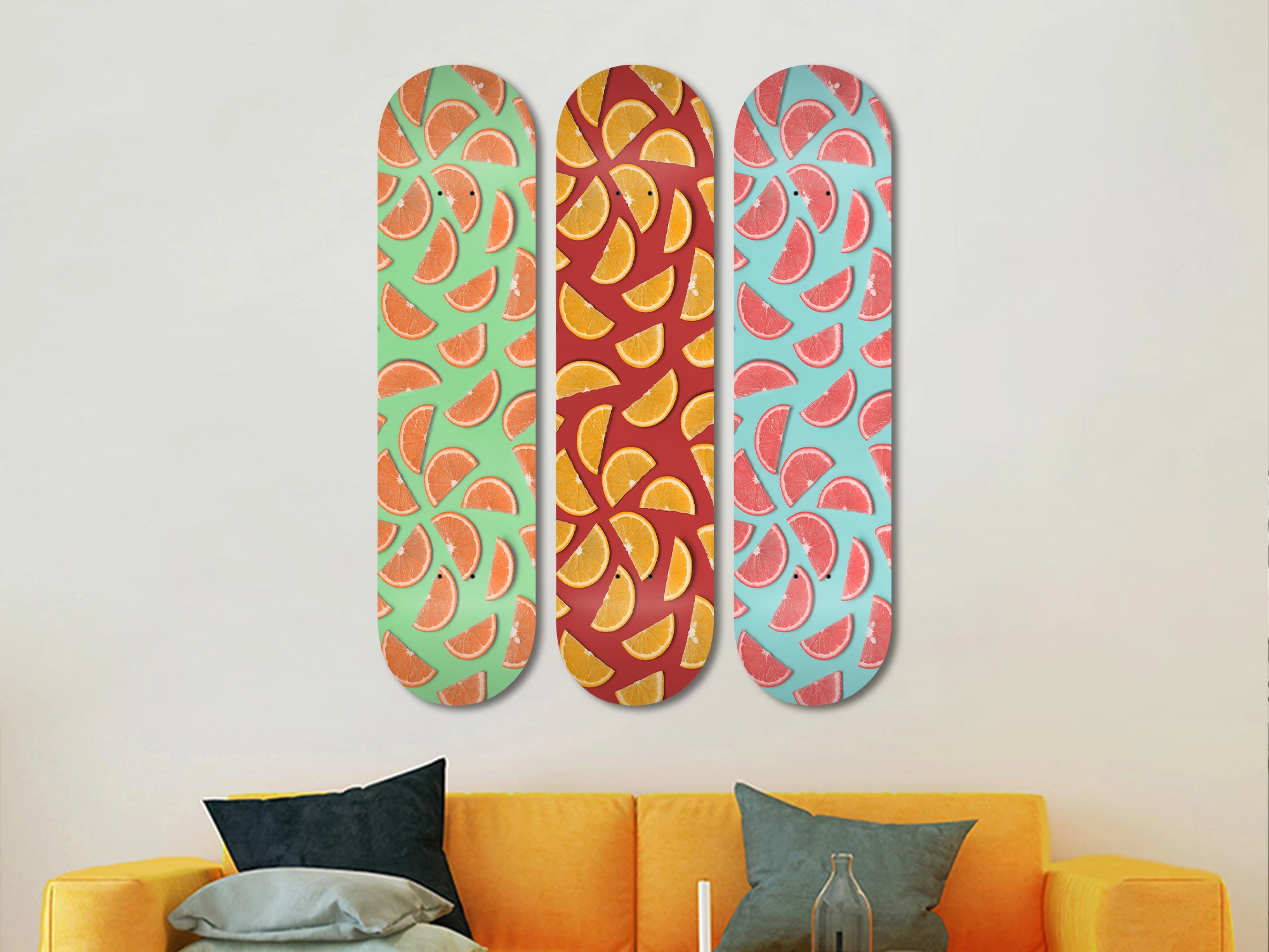 Set of 3pcs Fruit Art Skateboard Wall Art 7-layer Maple Decoration Skateboard Furnish and Decorate for Home Decor