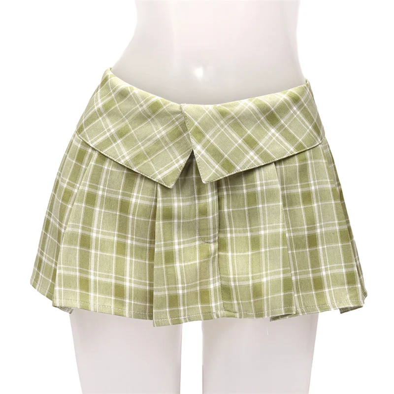 

DAZCOS Womens Plaid Skirt Short Lady Mini Pleated Skirt with Fold Low Waist Japan Schoolgirl Uniform Sexy Clubwear Cosplay