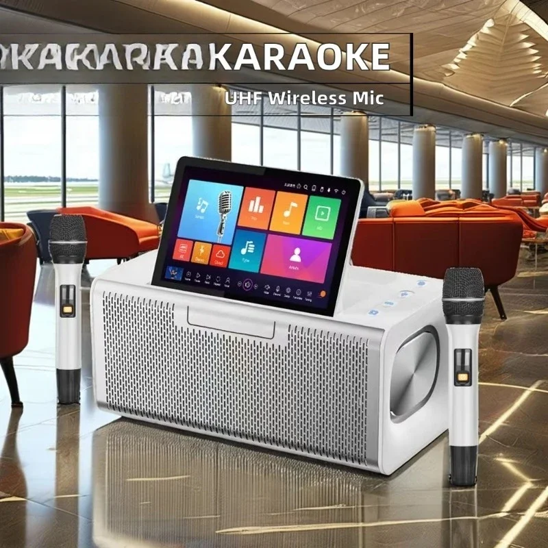 2025 Professional All-in-One Android System KTV Speaker Home Mini Machine Karaoke Players for Sing with 2 Wireless Microphone