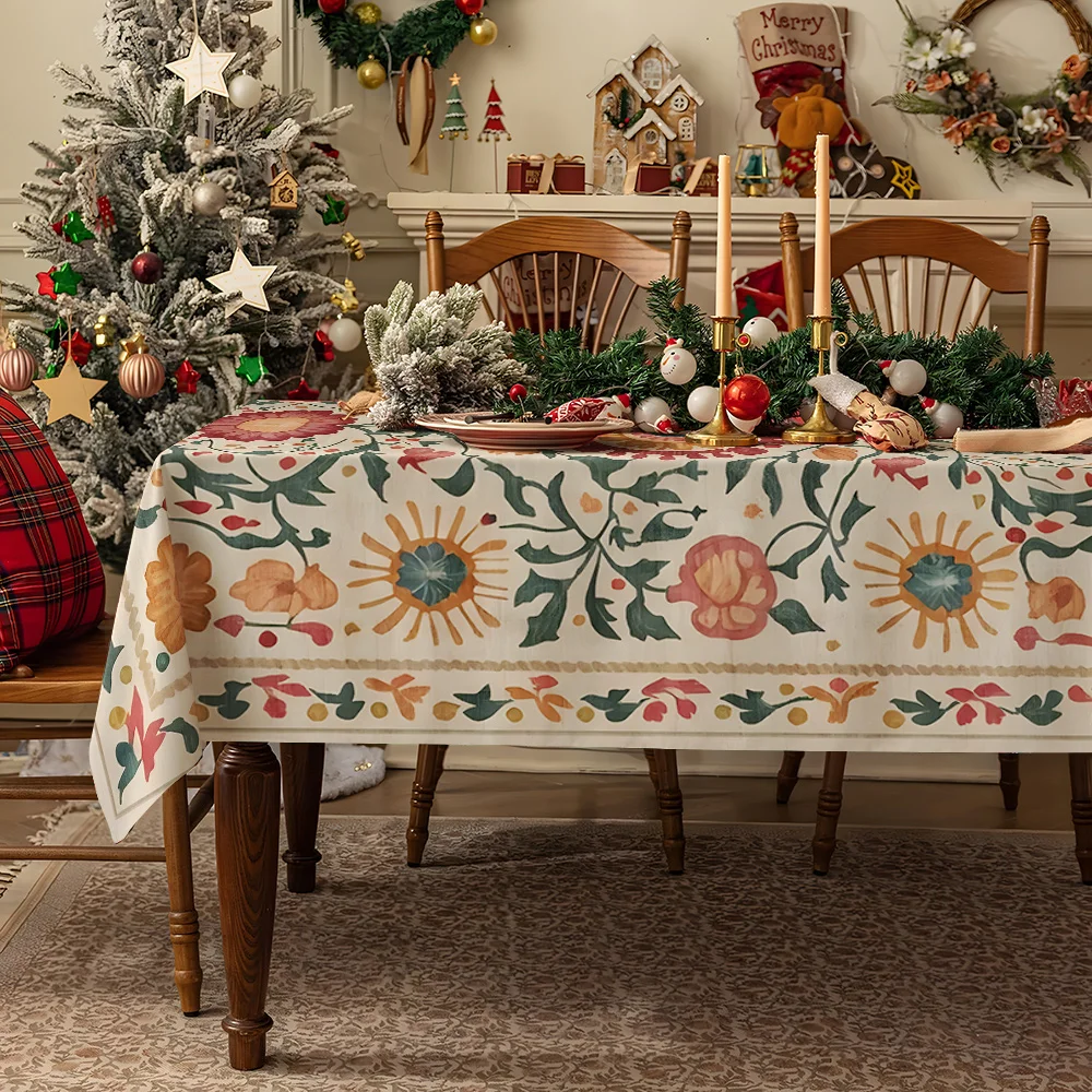 Vibrant Floral Berry Foliage Waterproof table cloth, splash-proof tablecloth, for party, Halloween, Christmas, dining, camping