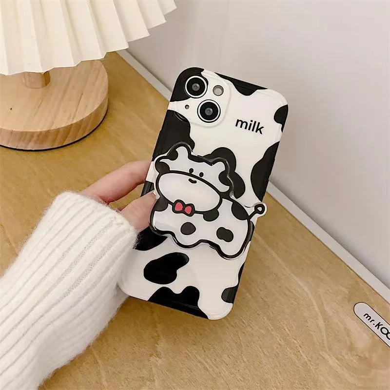 Cow Print Phone Case For iPhone 14 13 12 11 Pro XS MAX XR 7 8 Plus Mini SE2020 Silicone Cover Cases With Holder