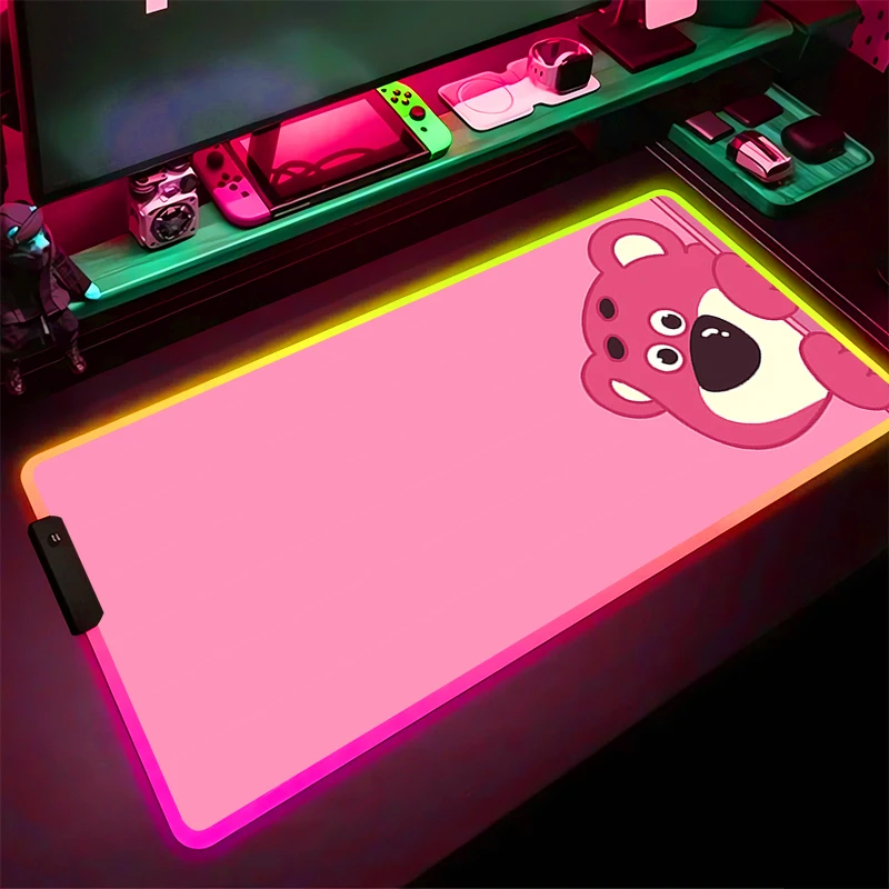 RGB LED Mouse Pad Gaming Mat PC Accessories Mousepad Desk Mat Strawberry Bear L-lotso Non Slip Extended Pad Rubber Keyboard Pad