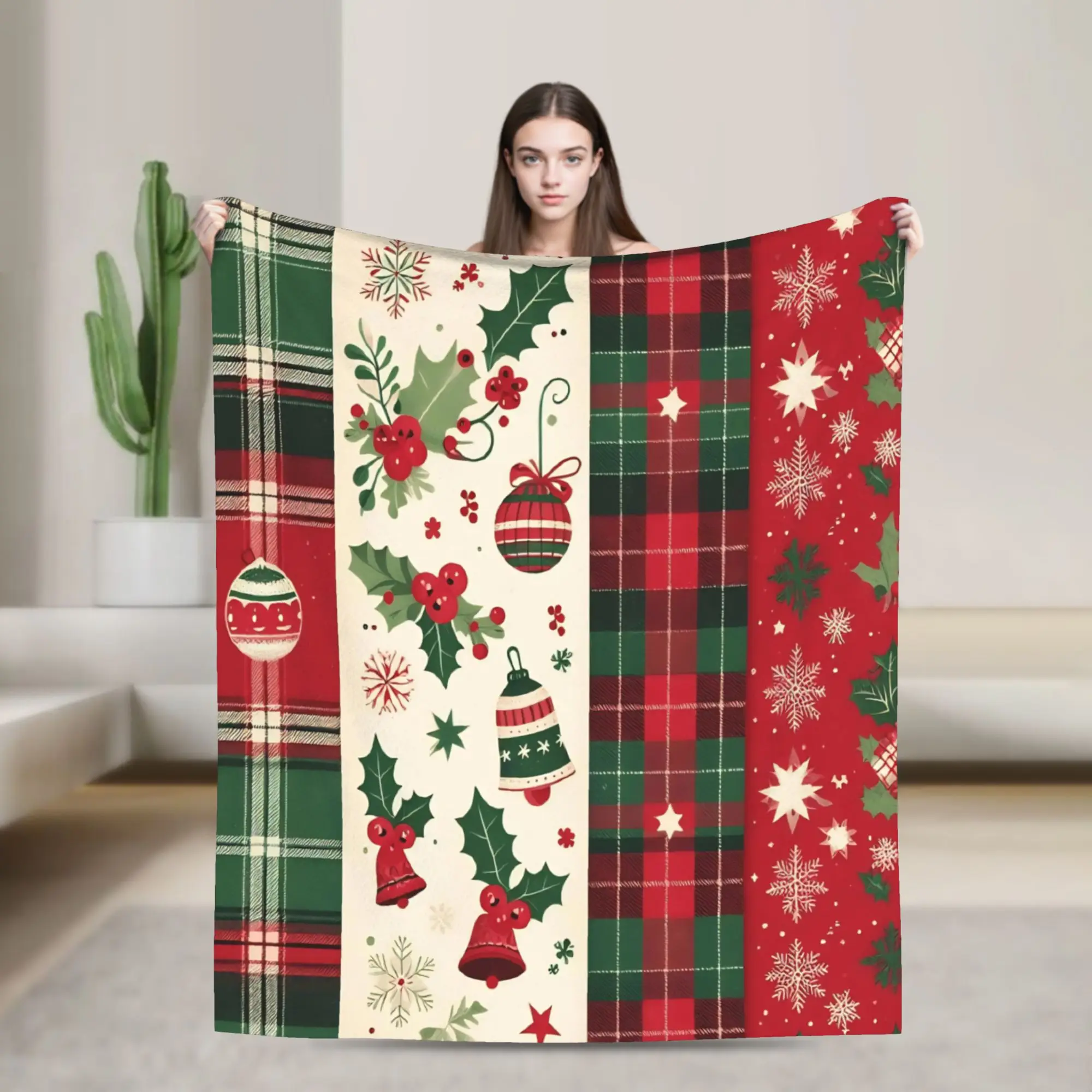 Christmas  Deer Trees Snowflakes Blanket  Flannel Awesome Soft Throw Blankets for Bedspread Decoration