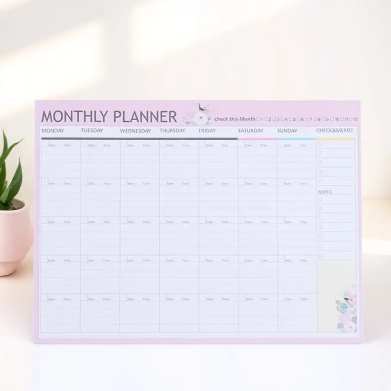 

20 Sheets Monthly Planner Calendar Book with Cheerful Animal Flower Decor for Efficient Daily Weekly Schedule Management