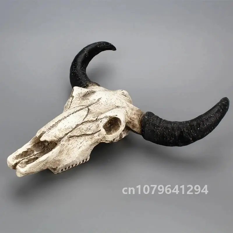 Long Horns Animal Head Skull Resin Wall Hanging Sculpture Cow Goat OX Bull Figurines Decor Crafts Horns Office Home Ornaments