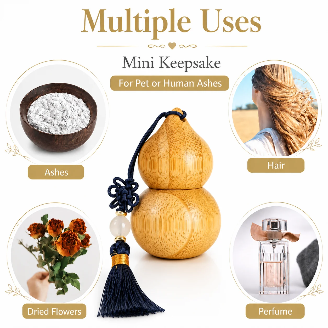 G20 Small Bamboo Gourd Keepsake Urn For Human  Pet Ashes Hair Teeth Portable Pocket Memorial Ashes Jar With Decorative Tassel
