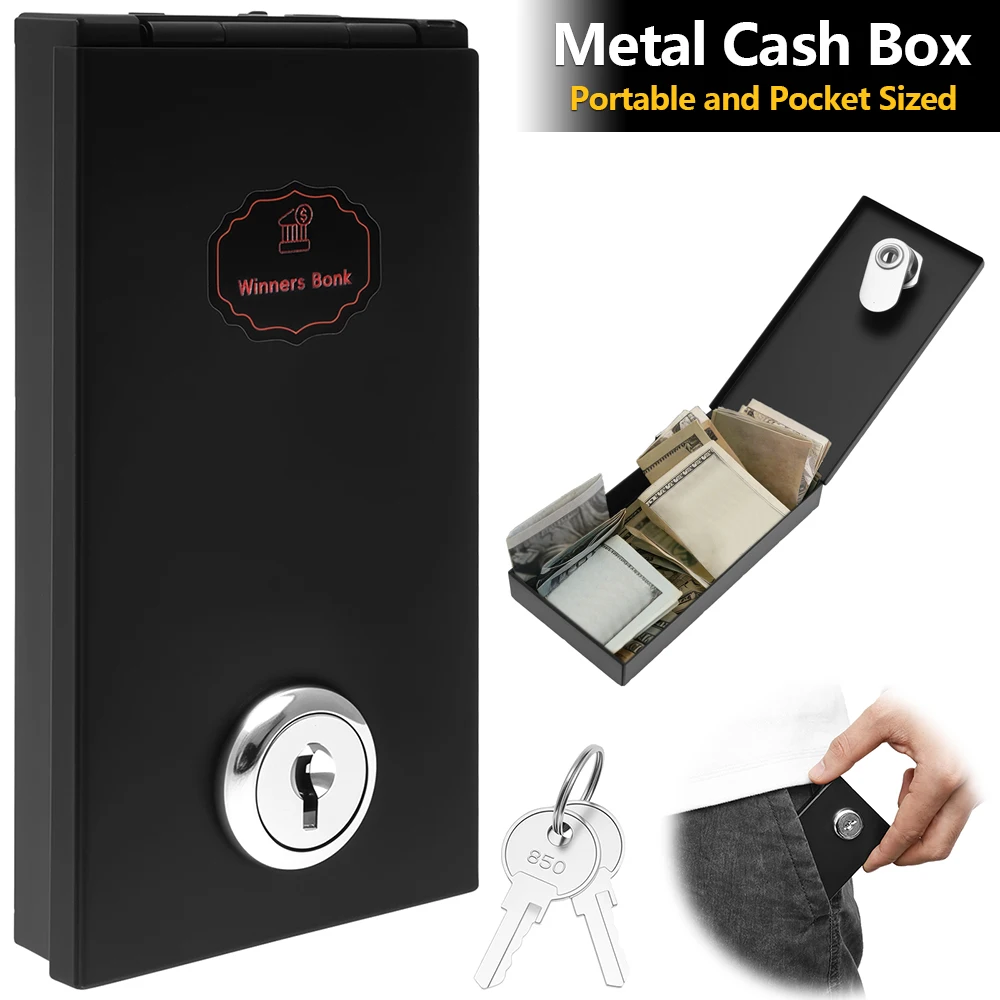 Portable Metal Cash Box Lockable Small Pocket Money Box with 2 Key Reusable Casino Cash Box for Business Cash/Money/Jewellery