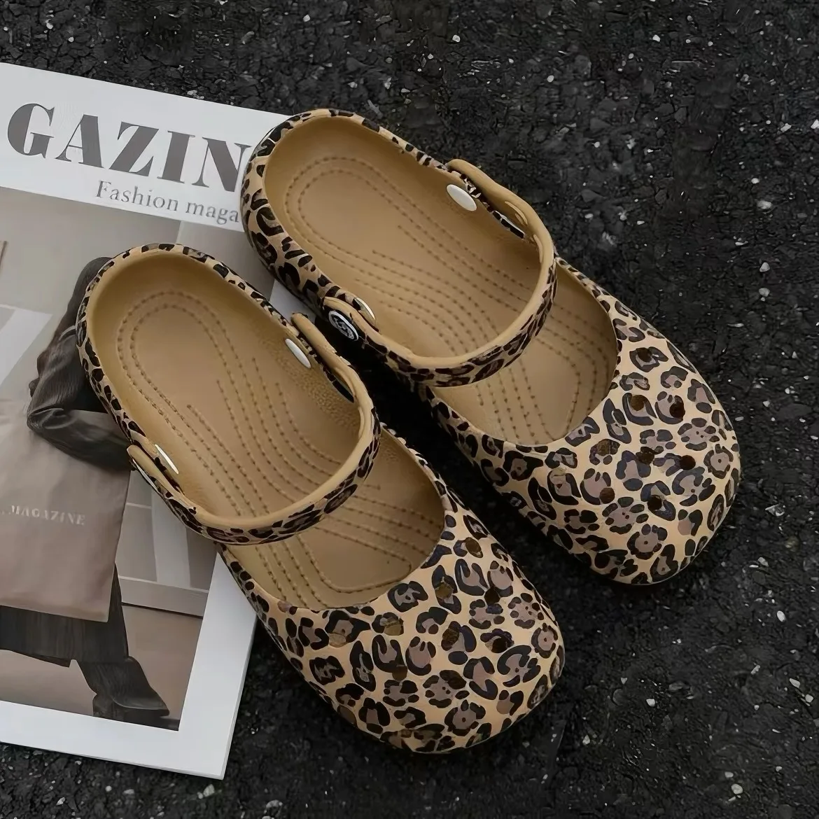 

Cute Leopard Print Flat Women's Clogs Sweet Outdoor Wearing Summer New Arrival EVA Outdoor Beach Waterproof Non-slip Slippers
