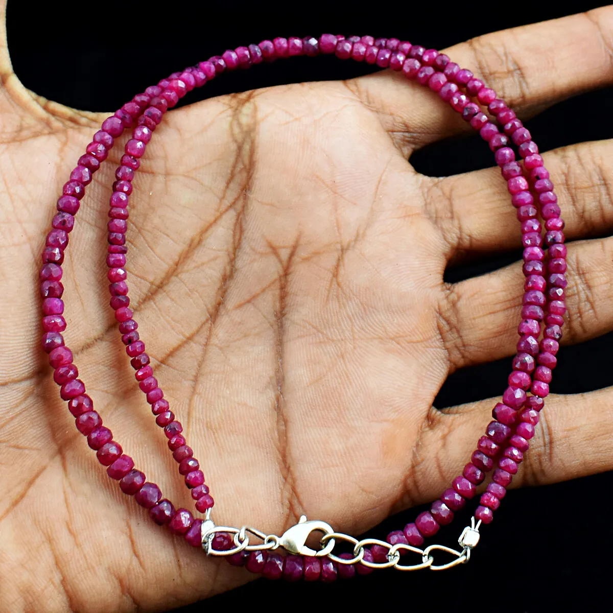 

Royal 94 Cts Earth Mined Single Strand Red Ruby Faceted Beads Necklace