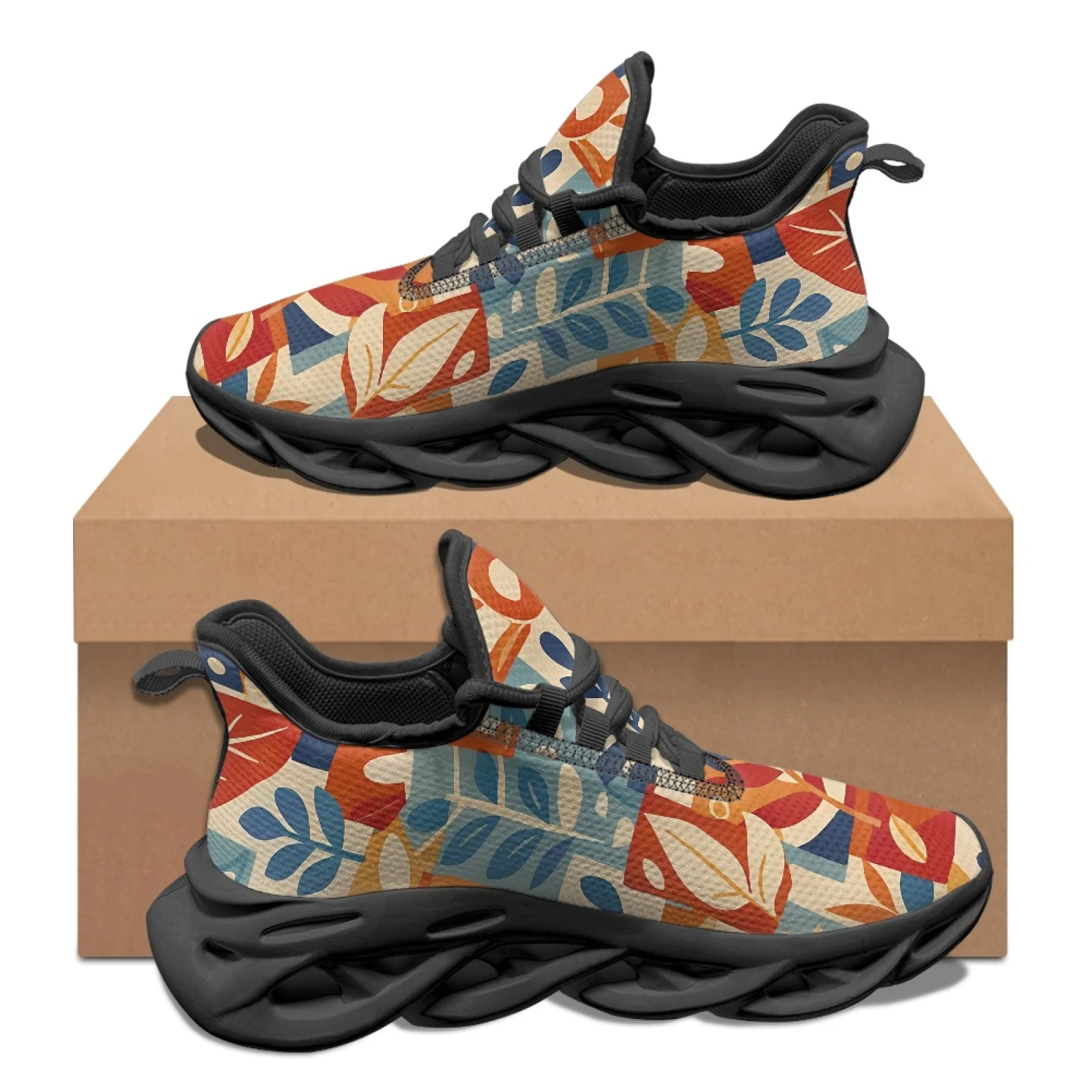 PENSTROLL Geometric Leaf Print Comfortable Athletic Footwear Athletic Sneakers for Walking Breathable Men's Running Shoes