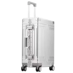 Valise à roulettes en aluminium pour hommes et femmes, sacs de voyage, valise à roulettes, peintures TSA, serrure, 20 po, 22 po, 26 po, 28 po, 100%