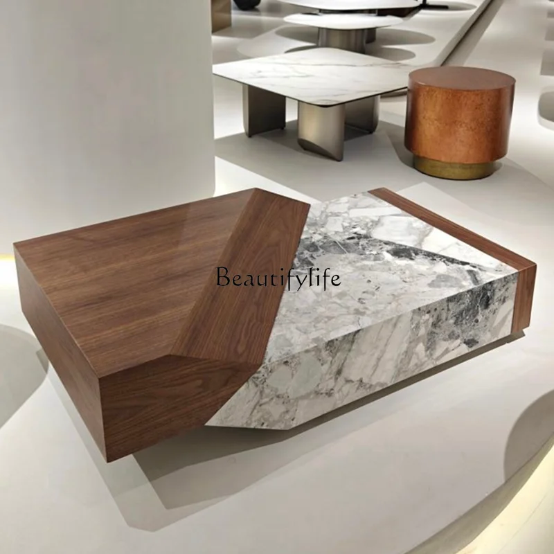 Natural marble coffee table Modern simple Italian living room Light luxury stone coffee table