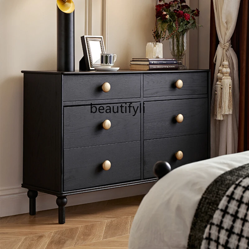 

French Style Storage Cabinet, Mid-Ancient Chest of Drawers, Light Retro Solid Wood, Bedroom and Living Room