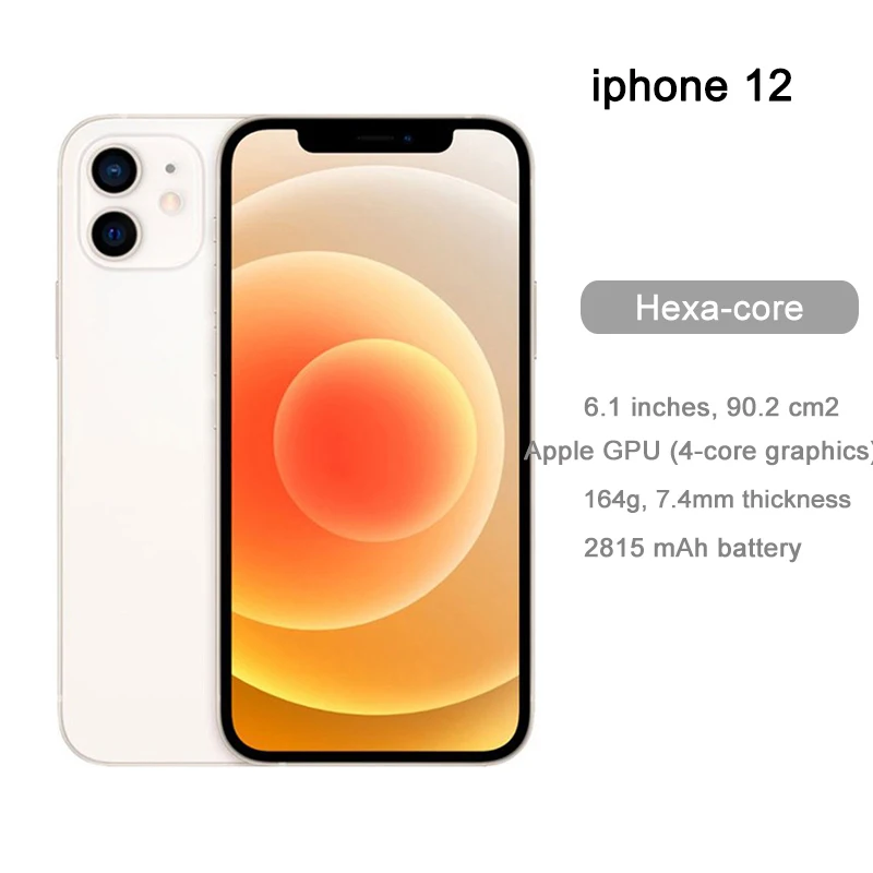 Original Apple iPhone 12 5G LTE Mobile phone 6.1\'\' 4GB&64/128/256GB IOS A14 Bionic Hexa Core Dual 12MP Face ID Cellphone