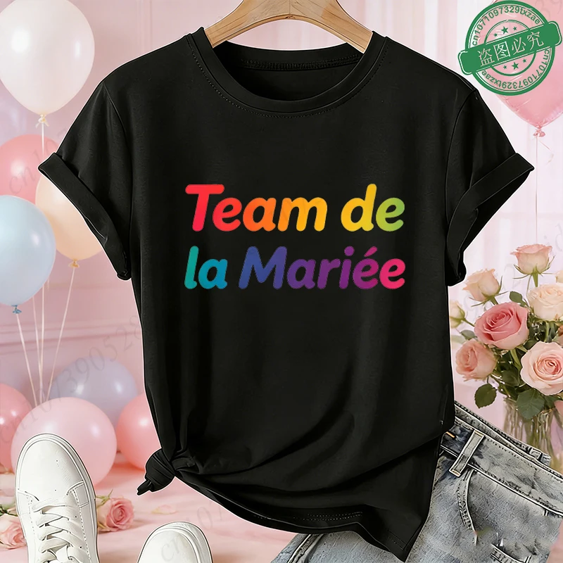 Future Bride Team French Women EVJF T-Shirts Colorful Gradient Tops for Single Farewell Bridal Party Hen Night Wedding Squad