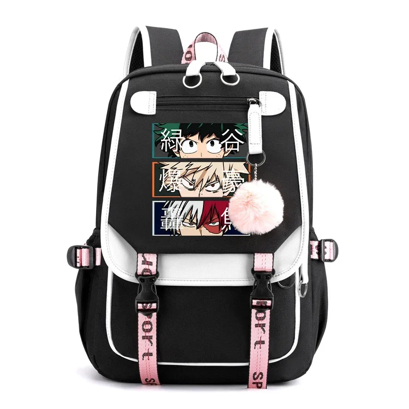 Novo anime deku bakugou katsuki todoroki shoto impressão mochila estudante feminino algodão lona mochila kawaii mulheres homens mochila