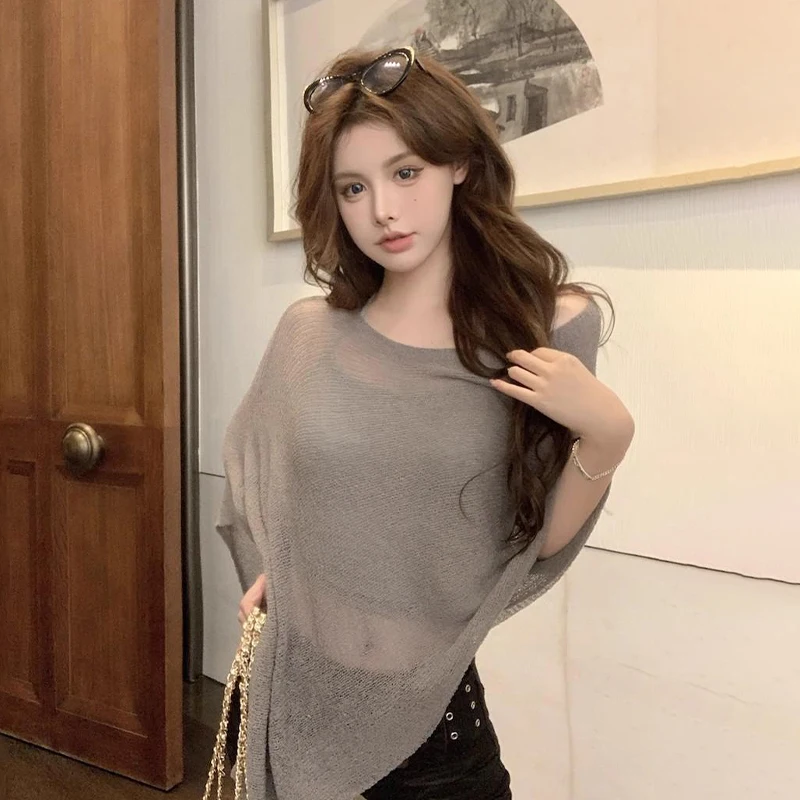 Irregular Cape Shawl Sun Protection Air Condition Clothes Women Thin Knit Top