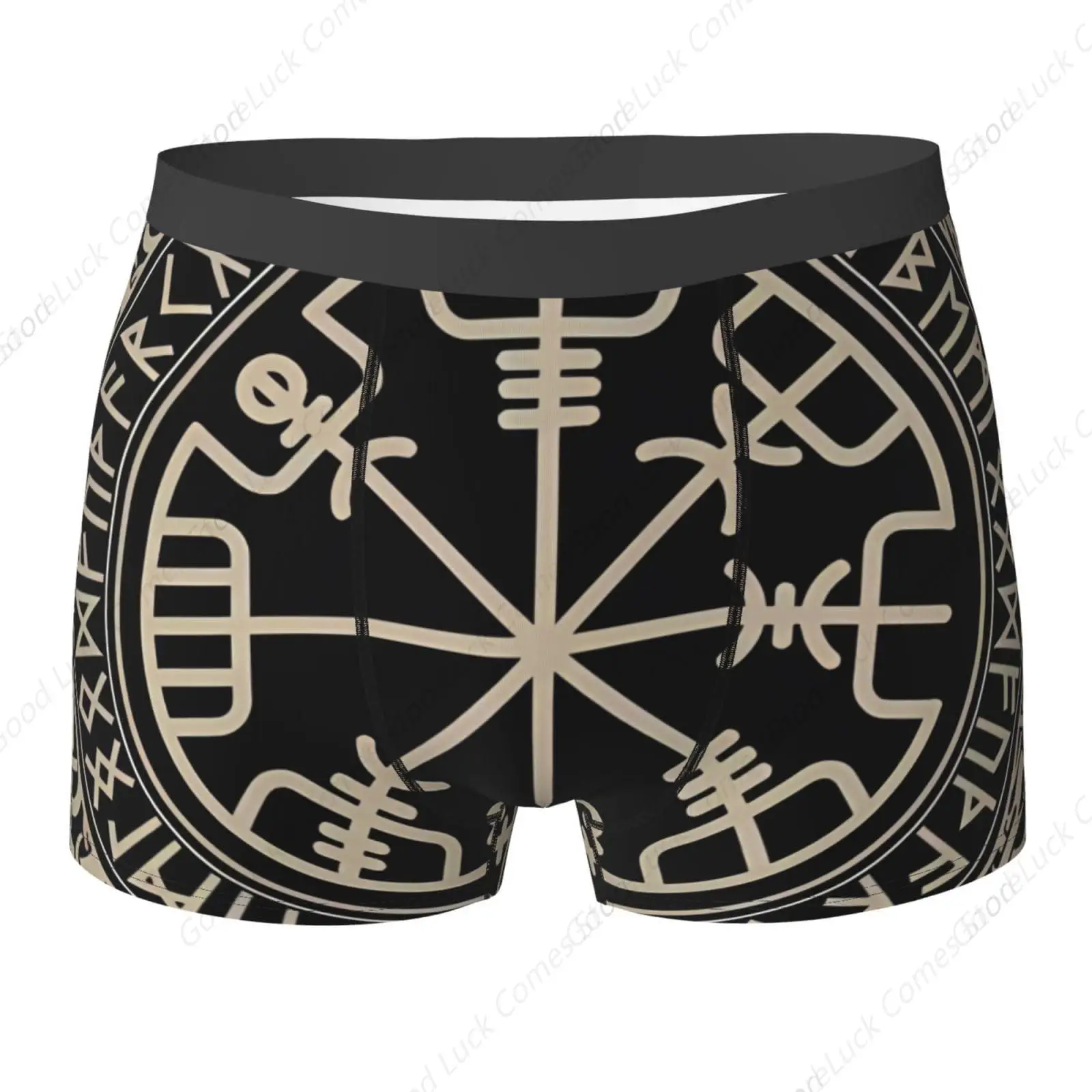 Magical Design Norse Runes Compass Men's Breathable Trunks Underwear, Print Stretch Comfortable Boxer Briefs for Men Black