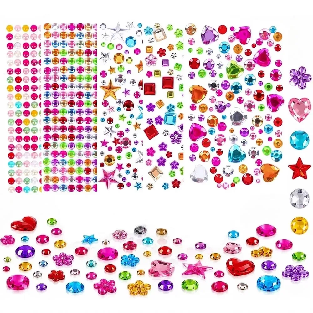 880-2310Pcs Self-Adhesive Crystal Gemstone Stickers Acrylic Rhinestone Jewel Stickers for Handmade Clothing & Home Decoration